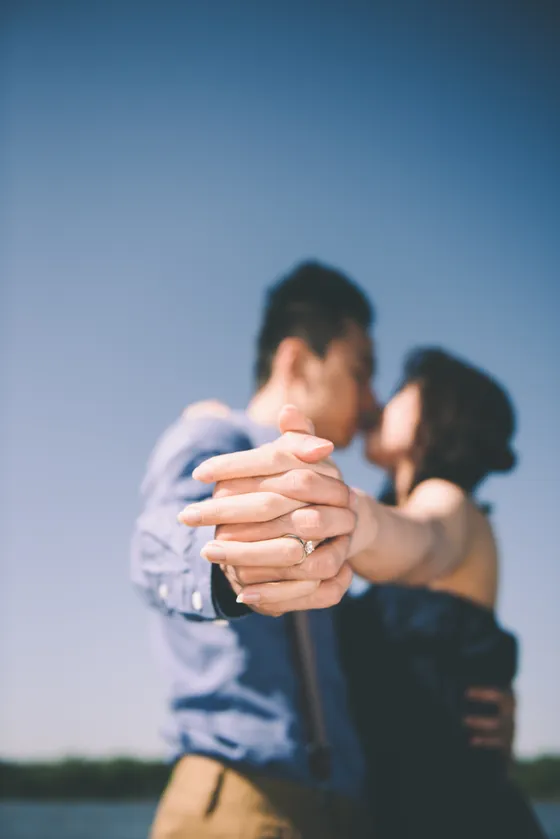 Intimate moment captured during engagement shoot