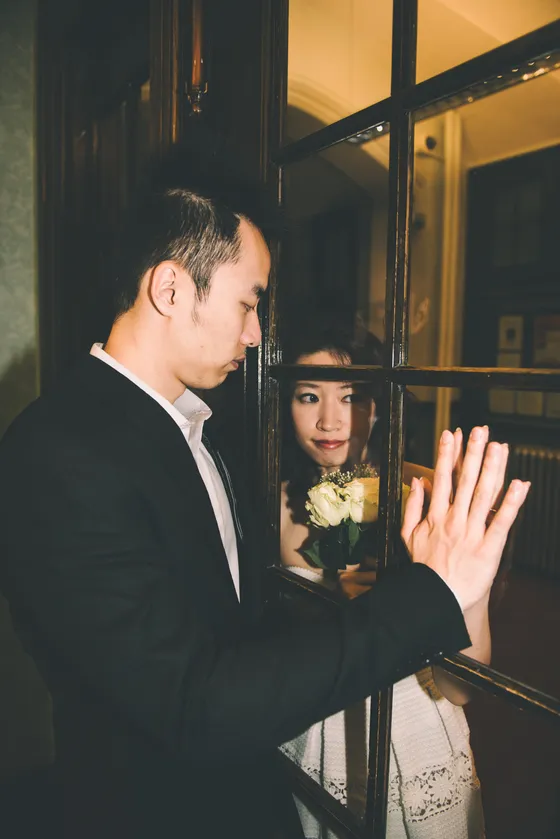 Couple sharing intimate moment during engagement session