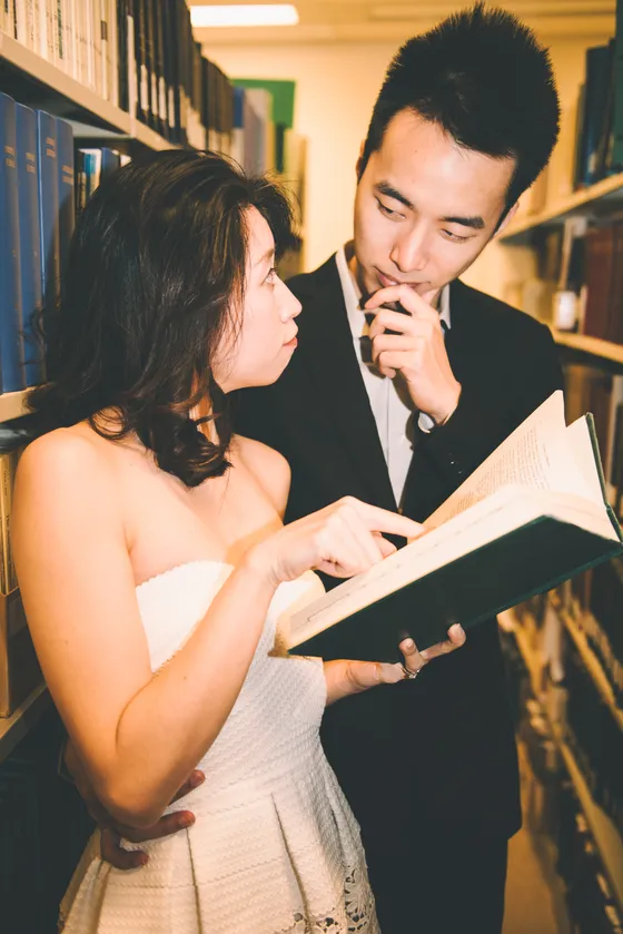 Playful interaction between engaged couple