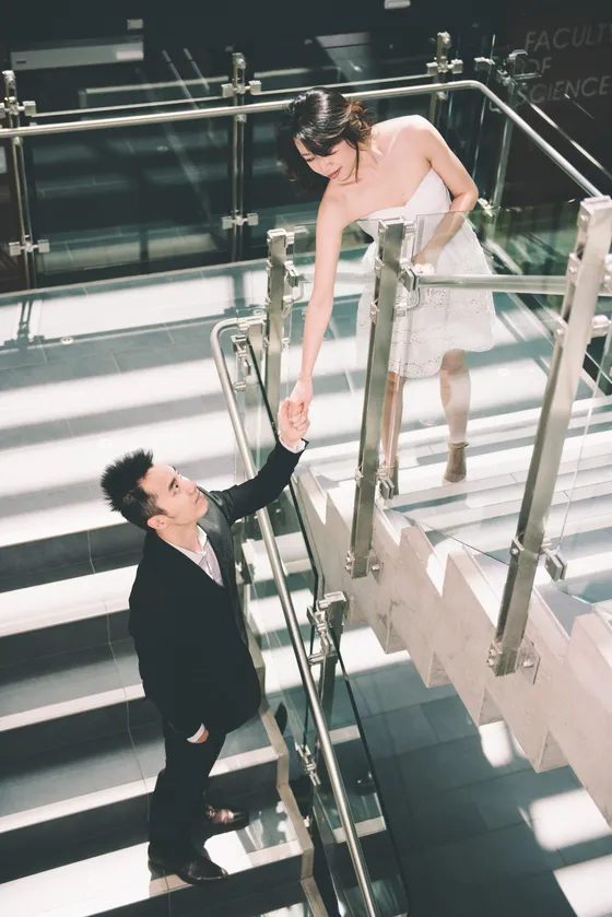Elegant engagement portrait with beautiful background