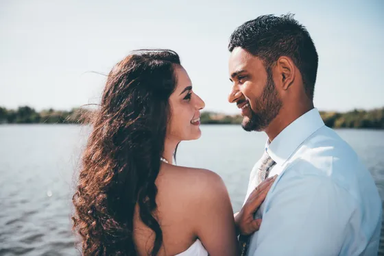 Romantic engagement portrait in natural lighting