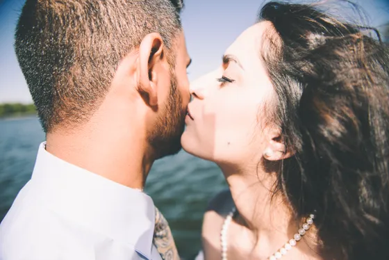 Playful interaction between engaged couple