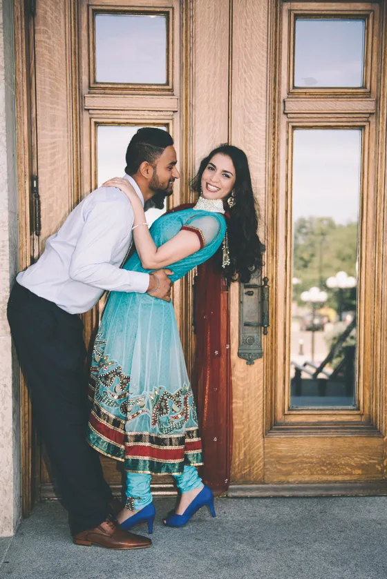 Joyful couple celebrating their engagement